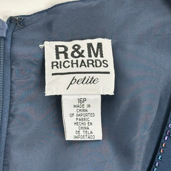 NWT R&M Richards Navy Blue Evening Cocktail Beaded Dress Womens Petite Size 16P - Picture 8 of 12